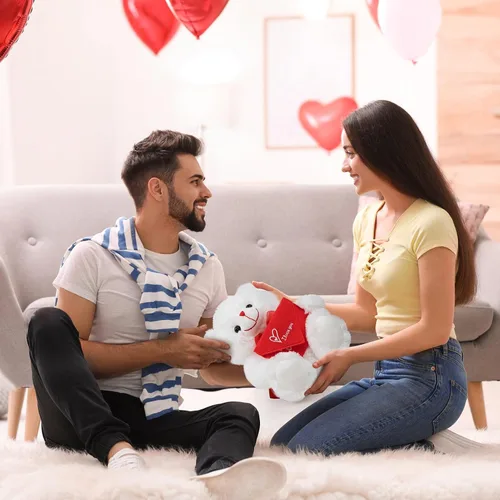 Vista 2 de HollyHOME Oso de Peluche Oso de Rosa Oso de Peluche Suave con Sobre Rojo de Felpa Suave Juguetes de Vacaciones Regalo 30 cm Blanco