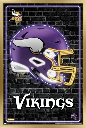 Vista 20 de Trends International NFL Minnesota Vikings - Póster de pared con casco neón 23, 22.4 pulgadas de largo x 14.7 pulgadas, versión enmarcada en madera