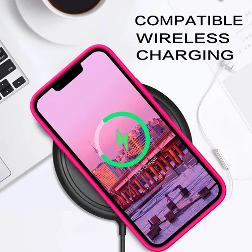 Vista 6 de BENTOBEN Funda para iPhone 13 Mini, silicona líquida de silicona suave, antiarañazos, a prueba de golpes, con forro de microfibra, rosa intenso Rosa