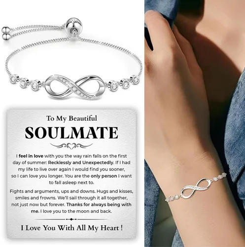 Vista 4 de Pulsera Para Mi Alma Gemela, pulsera de alma gemela para mujeres, regalo de joyería de alma gemela de novio, marido, amigo con tarjeta de mensaje