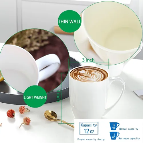Vista 6 de Chulan Tazas de Café de Porcelana Fina de Hueso Blanca Delgada con Más del 45% de Contenido de Hueso 10 oz, Tazas de Porcelana Ligeras para Espresso