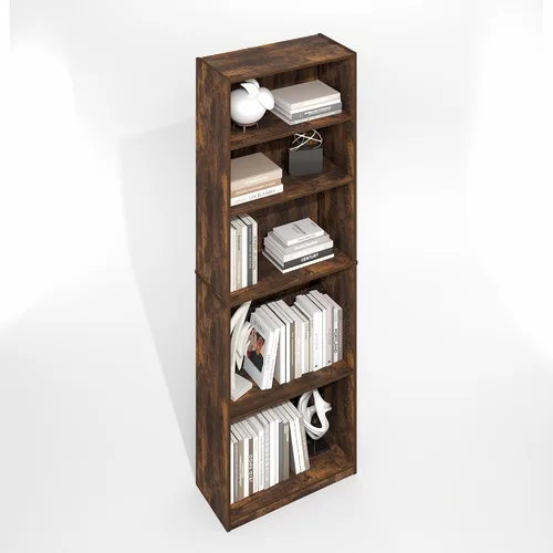 Vista 27 de Furinno GEHRY - Estantería para libros, 5 niveles, con estantes ajustables, 11.6 x 24.8 x 71.4 pulgadas, para oficina en casa, sala de estar, roble