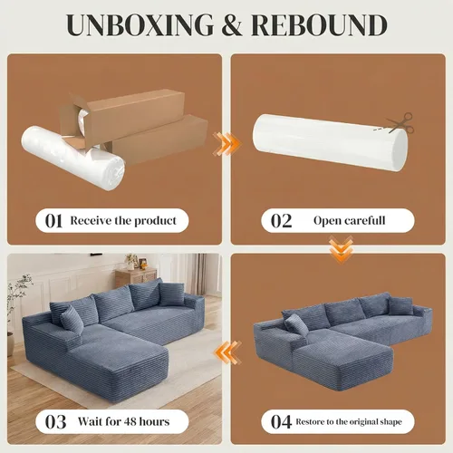 Vista 7 de Sofá modular sin hueso de 95 pulgadas, en forma de L con diván, tapicería de pana suave, asiento profundo, moderno y cómodo sofá para sala de estar