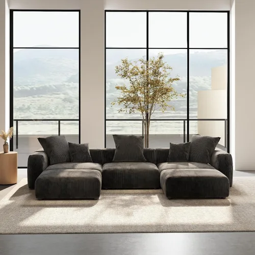 Vista 21 de Sofá seccional modular en forma de nube, sofá en L con otomano, sofá cama de 260 cm de tamaño grande, sofás cama de corduroy para sala de estar