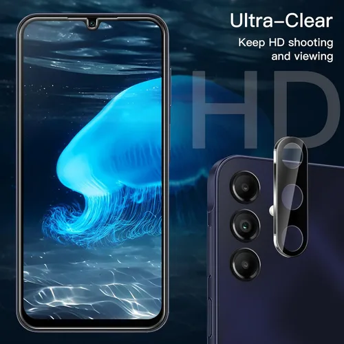 Vista 4 de JETech Protector de pantalla para Samsung Galaxy A15 4G / 5G de 6.5 pulgadas con protector de lente de cámara, película de vidrio templado