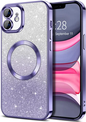 Vista 27 de Hython Funda para iPhone 13 Pro transparente con purpurina magnética [compatible con MagSafe] Protector completo de lente de cámara delgado