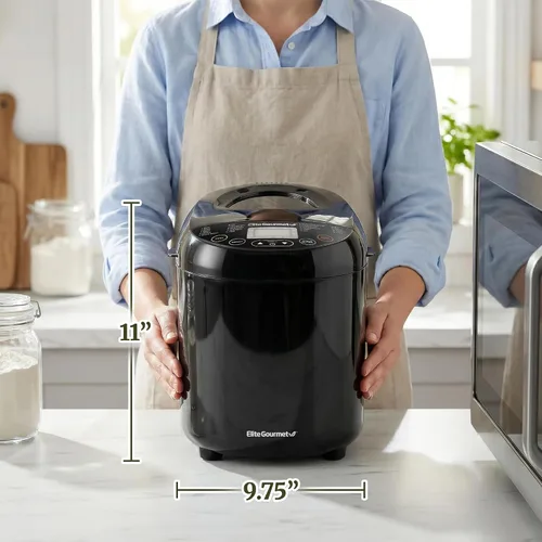 Vista 6 de Elite Gourmet - Máquina para hacer pan programable, 2 libras, 3 tamaños, 19 preajustes, color negro Cuenta con ajustes preestablecidos sin gluten