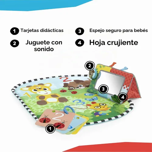 Vista 3 de Baby Einstein Discovery Garden - Alfombrilla y espejo para el tiempo boca abajo, de 0 a 6 meses, multisensorial Jardín Discovery