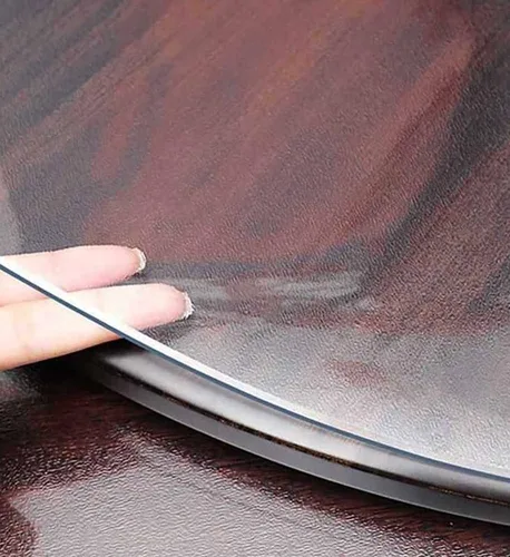 Vista 4 de Mantel redondo de plástico transparente para mesa, cubierta circular para muebles, vinilo impermeable, lavable, PVC, resistente al calor