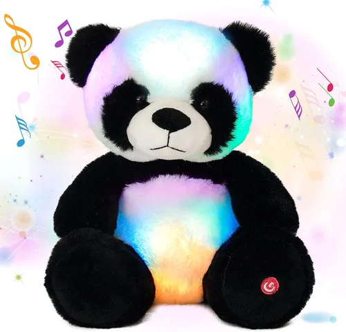 Vista 12 de Oso de peluche con luces LED brillantes, luz nocturna musical, juguete de peluche canta canciones de cuna, regalos de Navidad, para cumpleaños