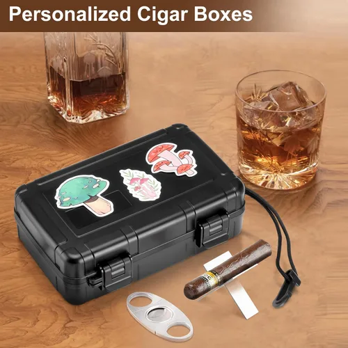 Vista 5 de Estuche para cigarros de viaje con capacidad para 10 puros, humidor de cigarros portátil incluye cortador de puros, humidificador, higrómetro, juego