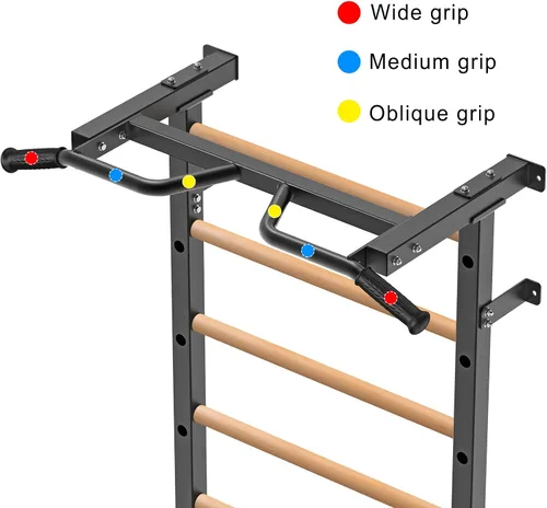 Vista 6 de Kipika Barra de Gimnasia de Pared - Escalera Sueca de 2"x2" con Agujero de 1", Barra de Dominadas Montada en Pared Entrenador de Suspensión