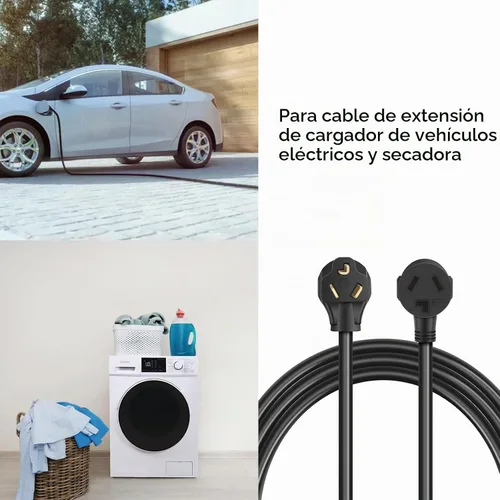 Vista 3 de Cable de extensión para secadora de 3 clavijas de 10 pies, 30 amperios Cable de extensión EV con certificación ETL para extensión de alimentación