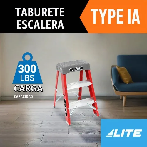 Vista 2 de LITE Taburete industrial de fibra de vidrio de 2 pies, capacidad de carga de 300 libras, tipo IA, LP-3011-02