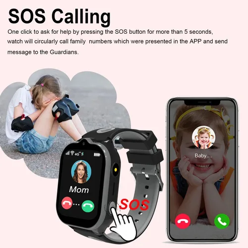 Vista 5 de Reloj inteligente 4G para niños, rastreador GPS, relojes inteligentes con videollamadas, juegos de rompecabezas de llamadas bidireccionales, chat