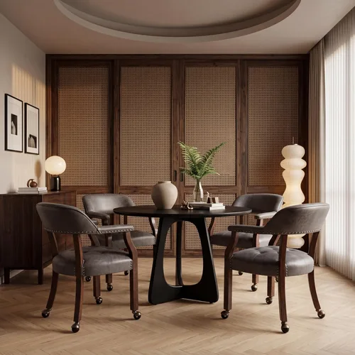 Vista 4 de LEEMTORIG Sillas de comedor con ruedas y brazos, Sillas de comedor con ruedas, Sillas de mesa de póker, Sillas de madera maciza Boss Caption's Patas