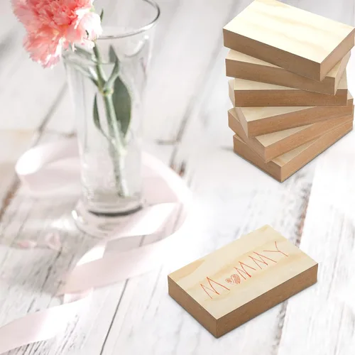 Vista 6 de Paquete de 16 bloques de madera sin terminar para manualidades, tablero de MDF en blanco, bloques rectangulares de madera, piezas de madera lisa