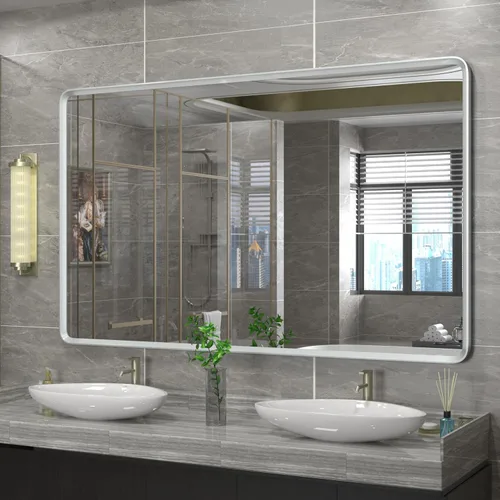 Vista 23 de Espejo rectangular con marco mate negro de 20x30 pulgadas para baño, espejo de tocador para pared de baño con esquinas redondeadas, antióxido y a