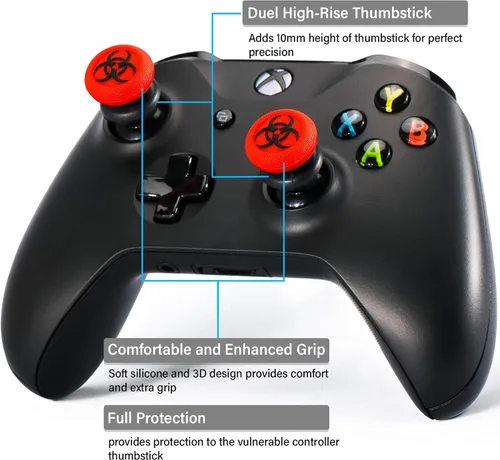 Vista 2 de 2 extensores de palanca de pulgar FPS y 4 fundas de agarre de silicona de goma para impresión para Xbox Series XS y Xbox One