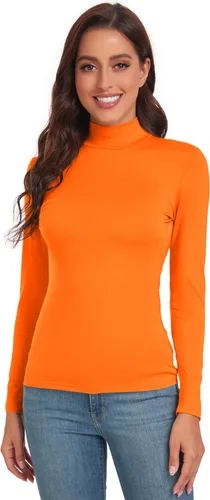 Vista 2 de Camisetas de manga larga con cuello alto falso para mujer, ajustadas, básicas, para mujer