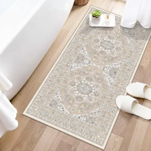 Vista 64 de Alfombra lavable para entrada de 2x3 pies - Alfombra pequeña de entrada vintage desgastada oriental antideslizante que no suelta pelusa, suave