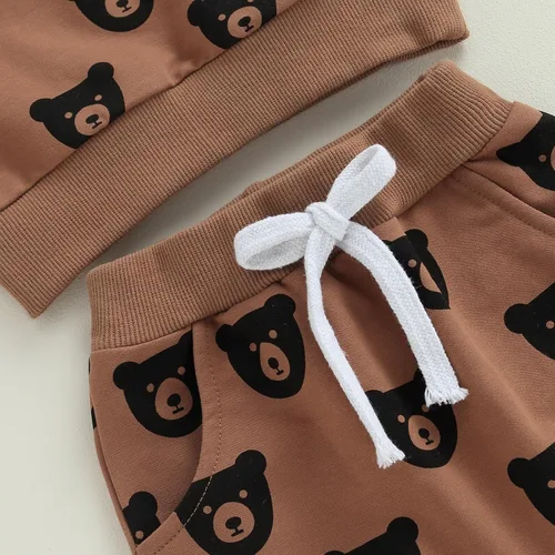 Vista 4 de Bagilaanoe Conjunto de ropa de otoño e invierno para bebé, niño, cuello redondo, manga larga, sudadera y pantalones