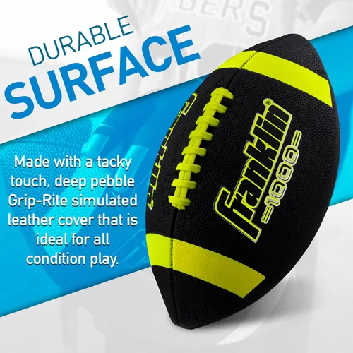 Vista 2 de Franklin Sports Youth + Adult Footballs - Extra Grip 1000 Official Size, Junior + Pee Wee Kids - 1 + 12 Packs Negro/Óptico