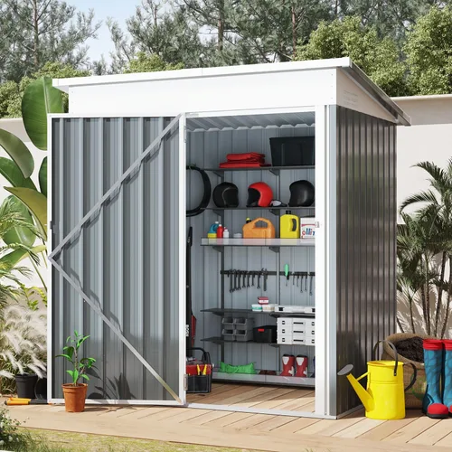 Vista 30 de AECOJOY Cobertizo de almacenamiento de metal para exteriores de 3 x 5 pies, cobertizo de herramientas de jardín resistente con puerta de gran