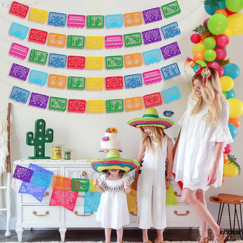 Vista 7 de KatchOn, Fieltro Mexican Fiesta Party Banner Papel Picado 6 Cuerdas 54