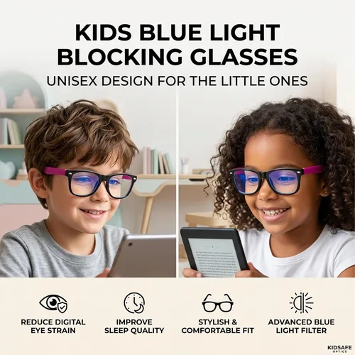 Vista 5 de Lentes rectangulares digitales con bloqueo de luz azul para niños y niñas de 5 a 12 años