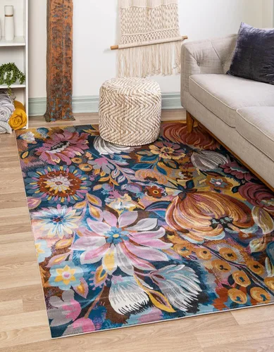 Vista 8 de Unique Loom Blossom Collection - Alfombra rectangular (2 x 3 pies, rectangular, multicolor y negro)