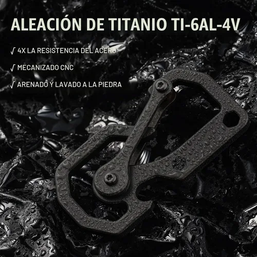 Vista 7 de KeyUnity Herramienta de llavero de mosquetón de titanio, 3 funciones en 1 multiherramienta para transporte diario (KU06BK) Llavero EDC 3 en 1