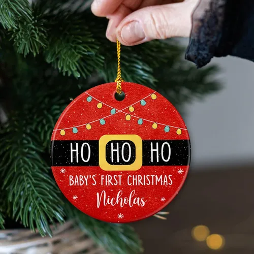 Vista 2 de Ho - Adorno de Navidad para bebé, adorno personalizado de cerámica de Navidad de Papá Noel, el primero para el árbol de Navidad, regalos de bebé