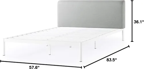 Vista 9 de Mellow BREE - Cama de plataforma de metal con cabecera curvada y tapizada, listones de acero, fácil montaje, gris cielo, tamaño matrimonial