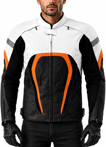 Vista 5 de LP-FACON Chaqueta protectora de cuero para motocicleta para hombre, chaqueta acolchada para motociclista, chaqueta de motocicleta para hombre