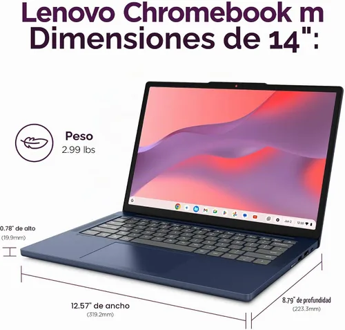 Vista 8 de Lenovo Chromebook, pantalla táctil WUXGA de 14", procesador de 8 núcleos