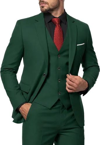 Vista 30 de MY'S Conjunto de traje de 3 piezas para hombre con corbata, chaqueta ajustada de un botón, chaleco y pantalones, blazer para fiestas, bodas, bailes