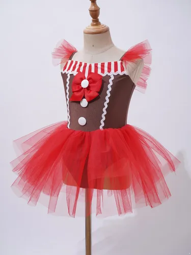 Vista 3 de Hansber Disfraz de pan de jengibre para niñas, disfraz de galleta para Halloween, Navidad, fiesta de cosplay