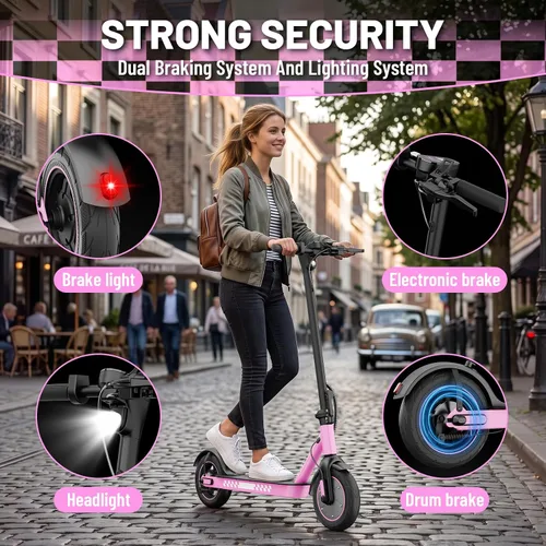 Vista 5 de ApexSurge Electric Scooter for Adults, 10" Tires, 350W Powerful Motor and Max 22/31 Miles Long Range, Top Speed 19Mph, Dual Brake Stystem E Rosa