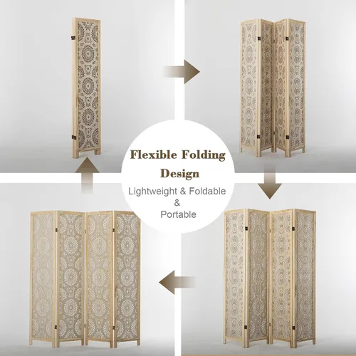 Vista 3 de WelFurGeer Divisor de habitación de madera hecho a mano, pantalla de privacidad plegable de 4 paneles con paneles ajustables de 360°, divisores