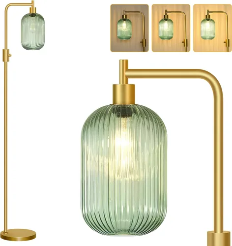 Vista 22 de 【Actualizada】Lámpara de pie regulable para sala de estar con pantalla de vidrio, lámpara de pie industrial moderna negra con bombilla LED de 900LM