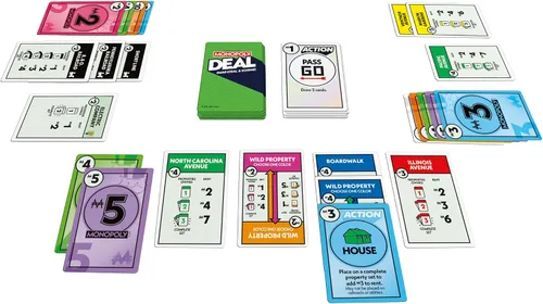 Vista 3 de Juego de cartas Monopoly Deal en lata de almacenamiento coleccionable, a partir de 8 años, 2 a 5 jugadores, 15 minutos, divertidos juegos familiares