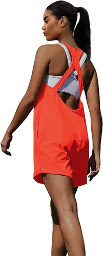 Vista 3 de Panadila Enterizo de espalda cruzada para mujer, estilo casual, sin mangas, cuello redondo, con bolsillos