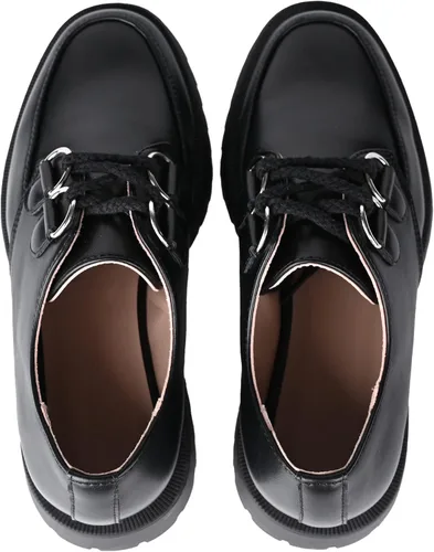 Vista 4 de KEIIYJ Womens Loafers Black Slip on Chunky Fashion Platform Shoes with Sliver D Ring Drawstring Comfortable Round Toe Ladies Business Casual Loafer