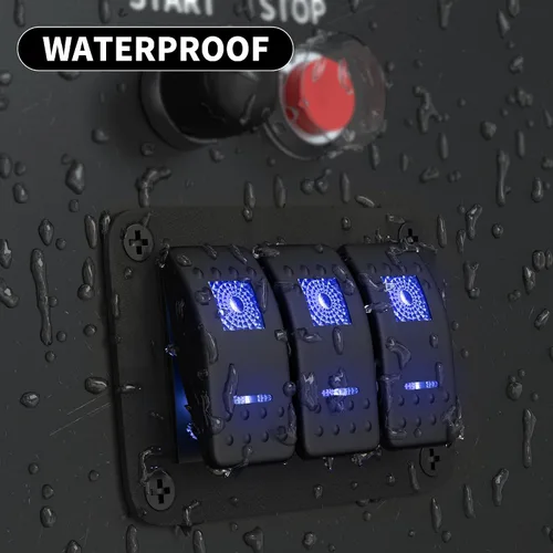 Vista 5 de DaierTek Panel de Interruptor Marino Impermeable 12V Panel de Interruptor Basculante de 3 Bandas Luz LED Azul Interruptor de Palanca Panel