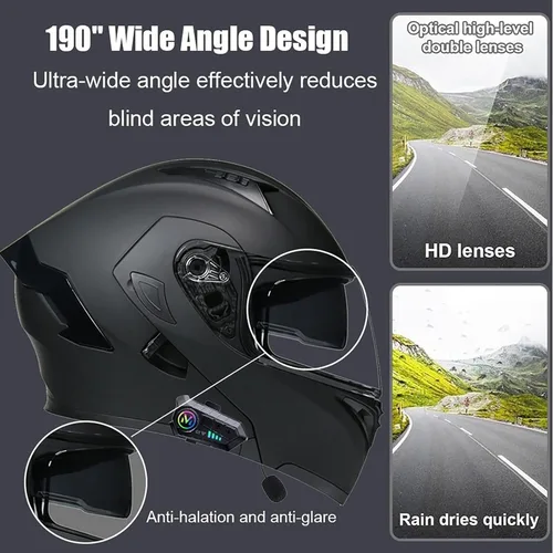 Vista 4 de Casco modular Moto Bluetooth con doble visera, con micrófono para Respuesta Automática Casco de Moto Homologado ECE Adecuado para Hombre Mujer