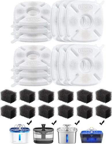 Vista 8 de Veken Filtro de fuente de agua para gatos, paquete de 8 filtros clásicos de repuesto y 8 esponjas de repuesto para dispensador automático de agua