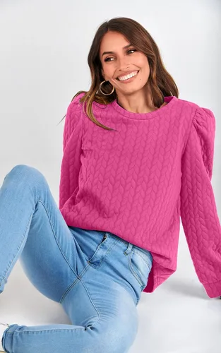 Vista 5 de PRETTYGARDEN Sudaderas de manga abullonada para mujer, para otoño, casual, cuello redondo, textura torcida sólida, sin botones