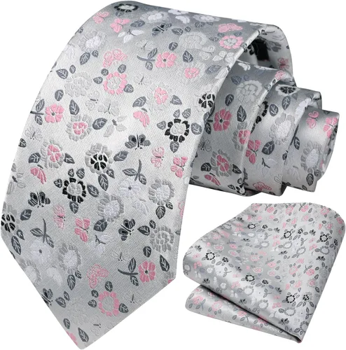 Vista 274 de Corbatas florales tejidas clásicas para hombre, corbata cuadrada de bolsillo, corbatas formales para hombres, boda con pañuelo
