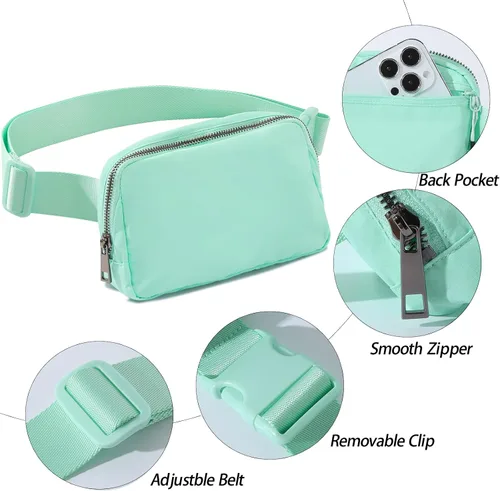 Vista 5 de Riñonera con cartera para tarjetas para mujeres y hombres, cangurera Everywhere con correa ajustable, mini cangureras unisex a la moda, Verde
